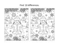 Gingerbread girl find the differences picture puzzle and coloring page